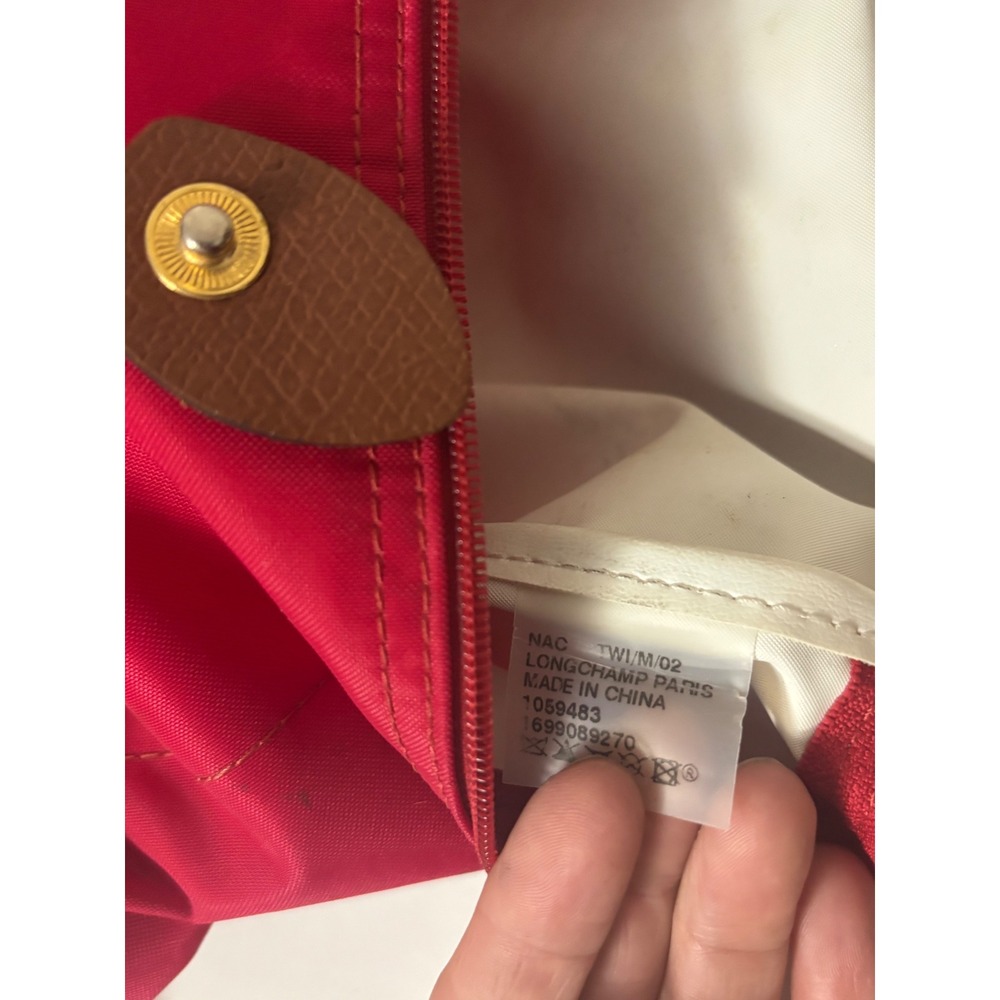 Longchamp Le Pliage Red Nylon Backpack Women Gold Zip Leather Trim STAINED - Picture 12 of 15